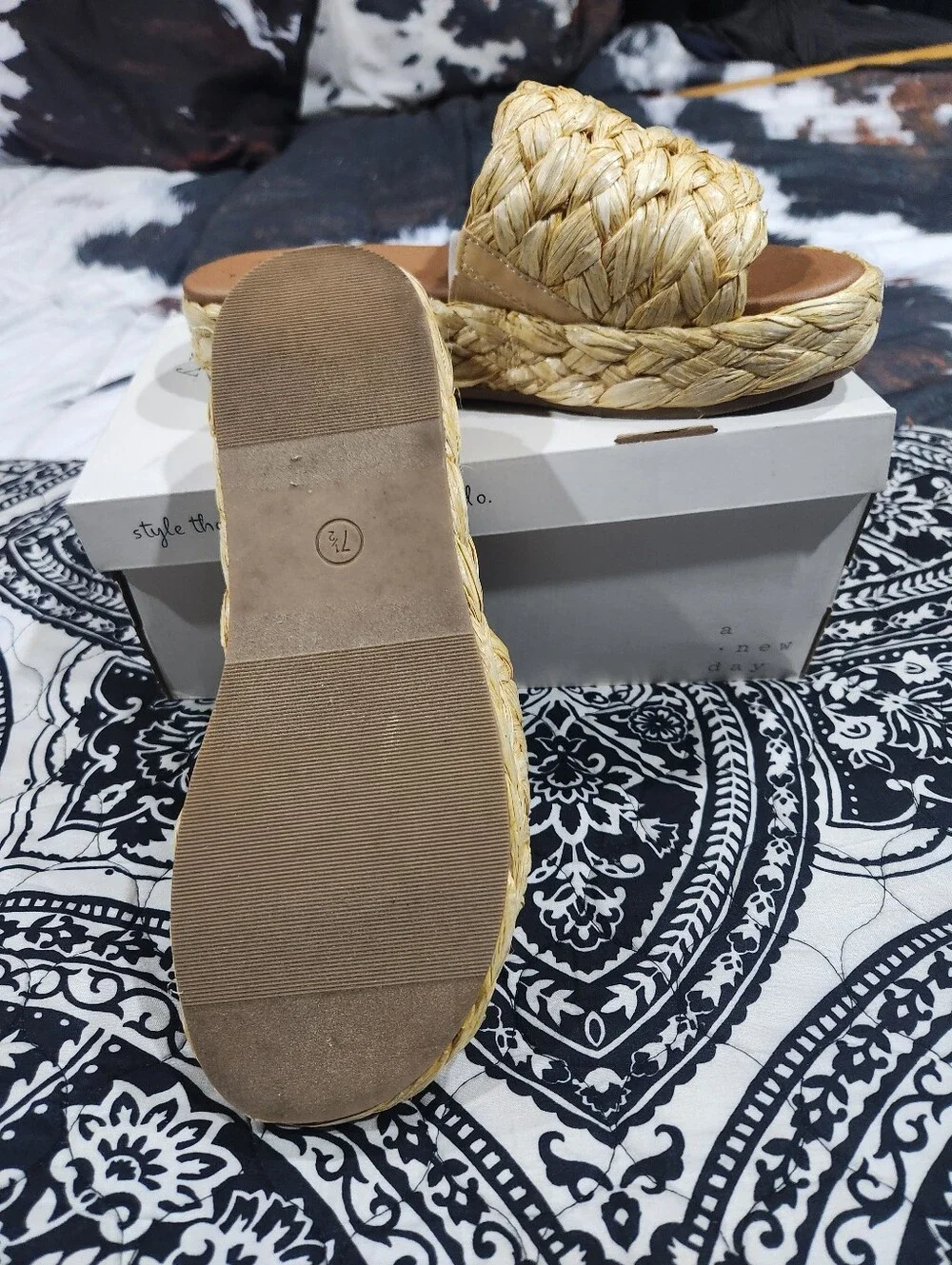 A New Day woven Raffia Platform Slide Sandals - Natural Straw